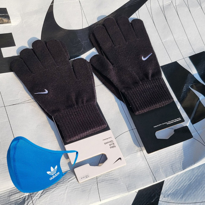 나이키 니트 스우시 방한 장갑 블랙+아디다스마스크블루1개, 1개