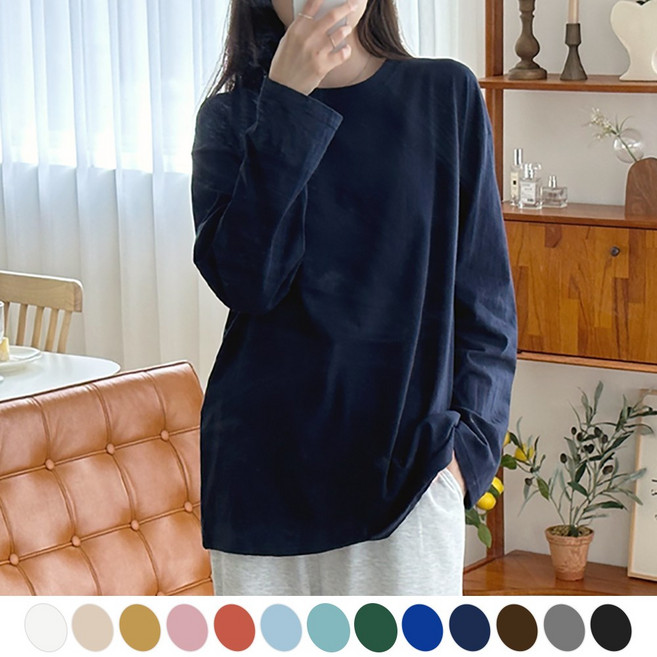 오버나인 여자 여성 라운드넥 오버핏 20수 순면 쭉티 기본 티셔츠