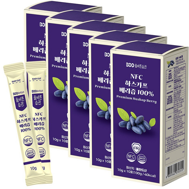 올바른습관 폴란드 NFC 하스카프베리착즙 100% 스틱, 5개, 100g