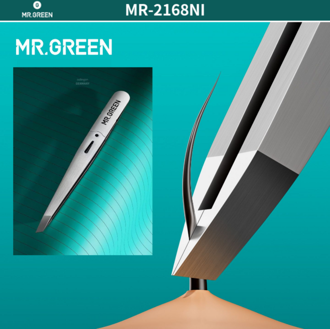 [미스터그린 공식몰] 눈썹 미세모정밀 쪽집게 눈썹정리 족집게 트위저 독일스테인레스 MR-2168 NI, 1개
