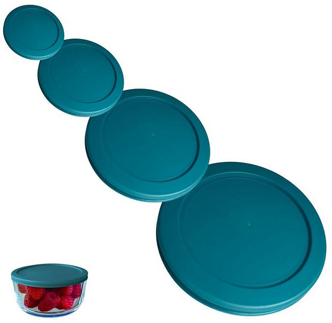 Klare Ware Pyrex Anchor Hocking 및 KlareWare 보관 그릇용 1 2 4 7컵 청록색 교체 뚜껑/커버 *뚜껑만 유리 용기 미포함* (4팩 *, 4 Pack, 터키석