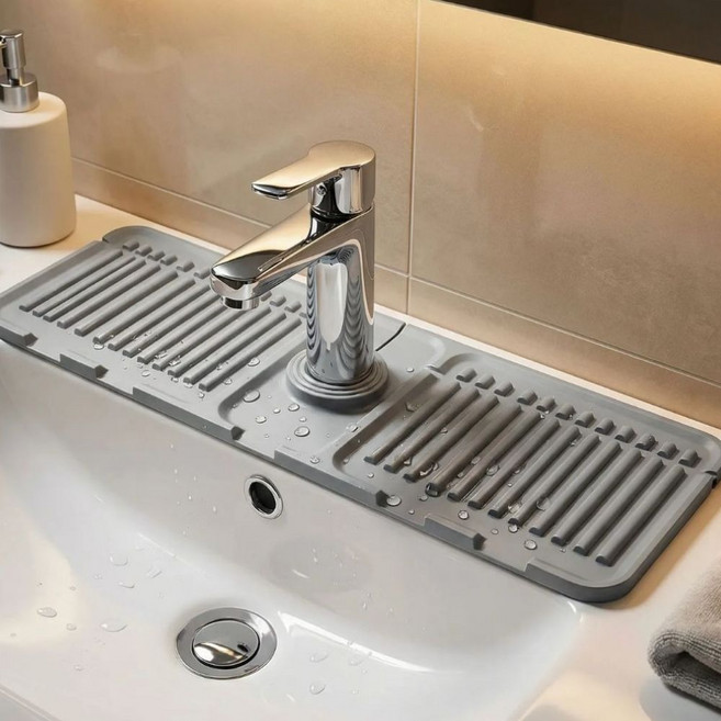 말랑버튼 세면대 싱크대 실리콘 물빠짐 매트, 1개, 그레이