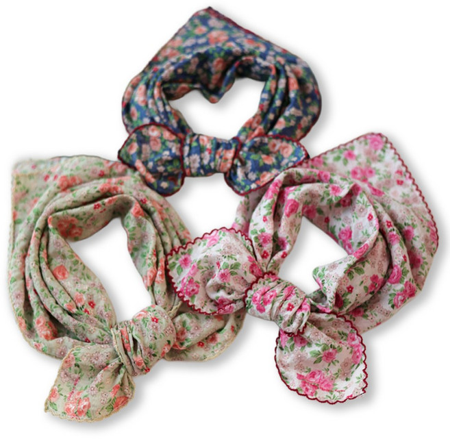 메리앤유 3장세트 엠보 코튼 미니 장미 손수건 쁘띠 스카프 국산 선물