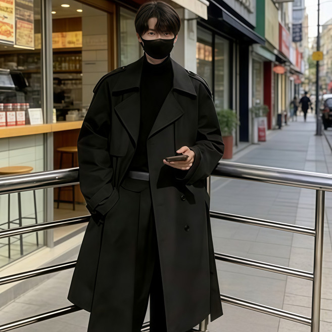 헤스루 남자 가을 겨울 트렌치코트 남성 캐주얼 더블버튼 롱 코트