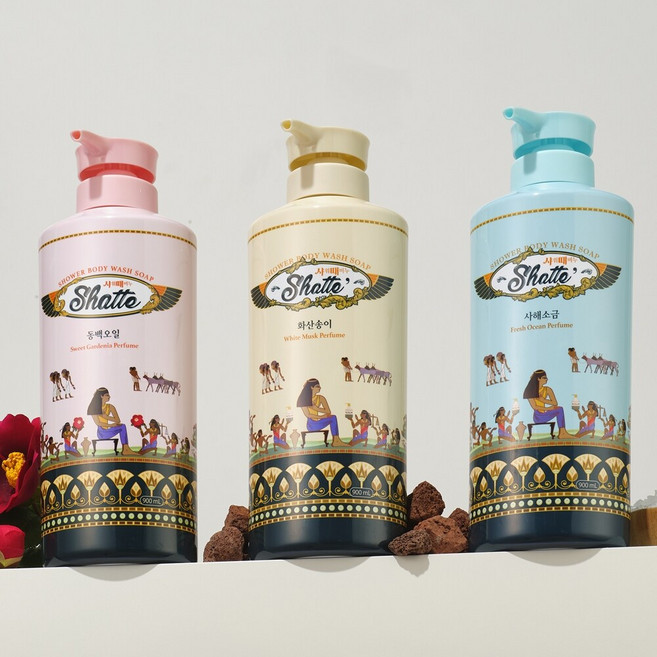 샤워때비누 900ml 3종(사해+화산+동백), 3개