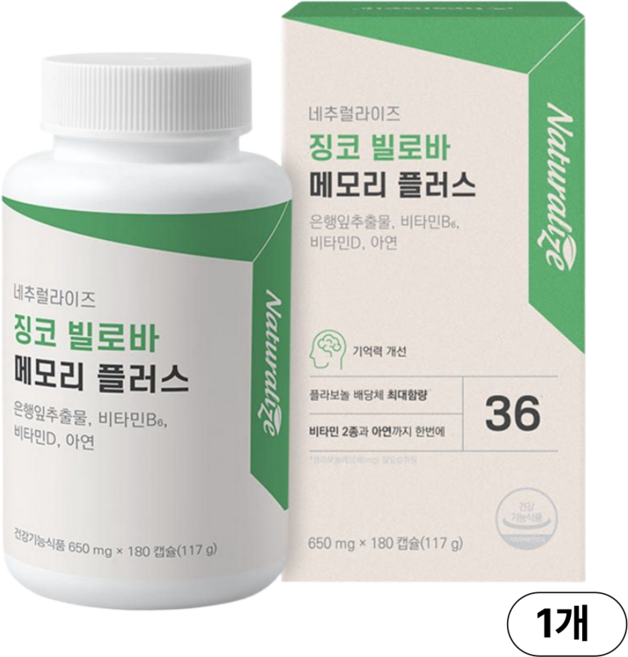 네추럴라이즈 징코 빌로바 메모리 플러스 117g, 1개, 180정