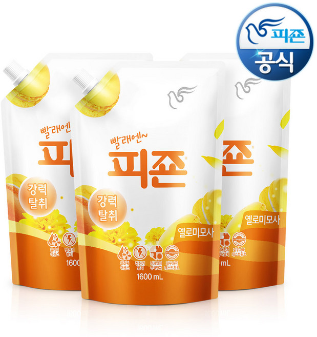 피죤 섬유유연제 옐로우미모사 본품, 1.6L, 3개