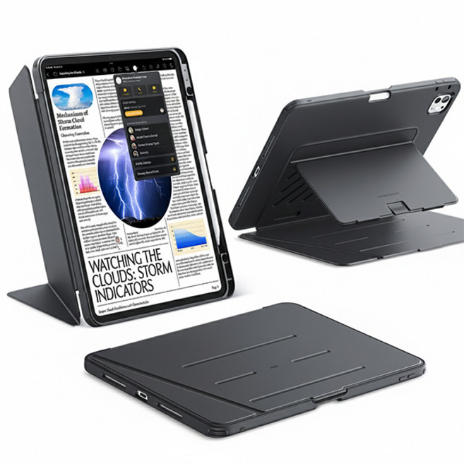 ESR 아이패드 플립 마그네틱 펜슬 수납 3단 거치대 케이스, 블랙, 1개