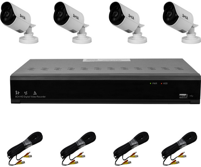 화인츠 500만화소 8채널 CCTV 자가설치 세트 패키지 주차장 농막 방수 실외 카메라4개 20m케이블 4TB, 4개, 1개, XRT4108