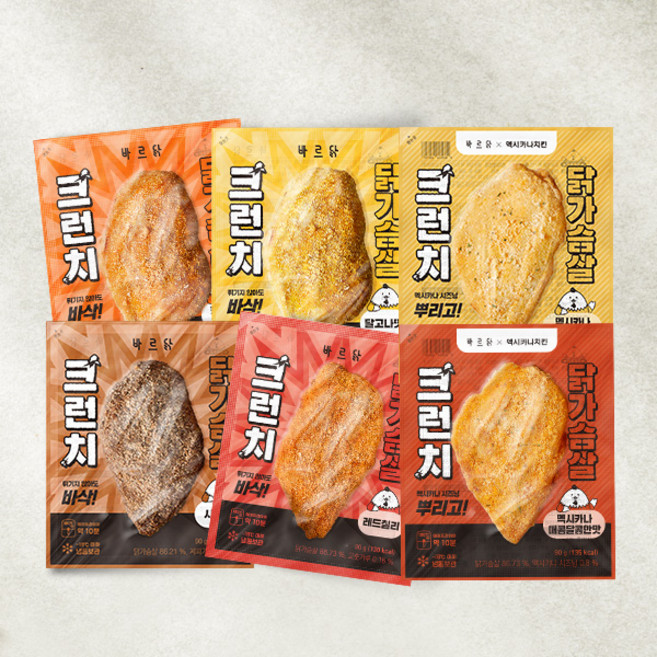 바르닭 바삭한 크런치 닭가슴살 4종 골라담기, 케이준치킨, 90g 8팩