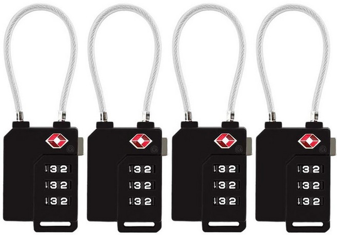 TSA Lock Security 3자리 콤비네이션 슈트케이스 수하물 가방 코드 잠금 자물쇠 (블랙-4팩), 블랙-4팩