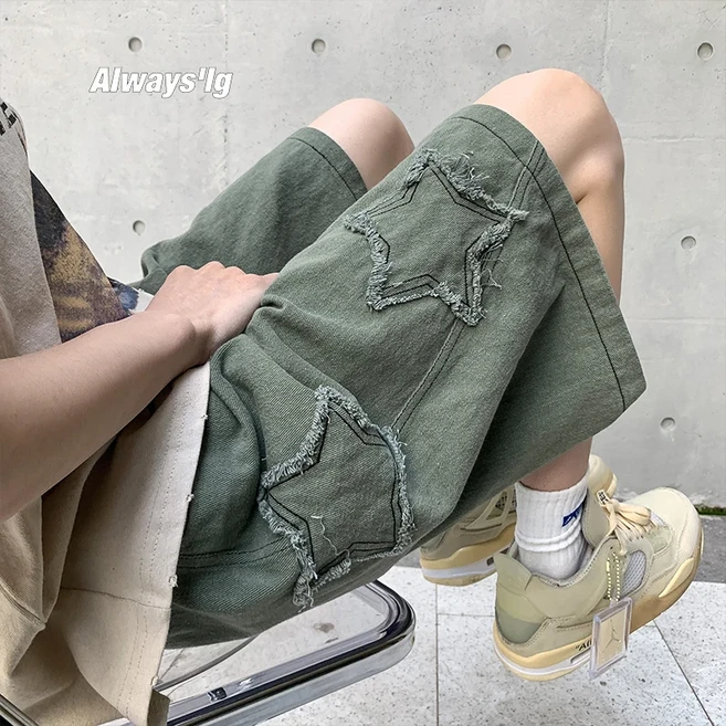 남성용 빈티지 스타 패치워크 반바지 올매치 얼짱 레저 스트리트웨어 시크 데님 반바지 플러스 사이즈 5XL