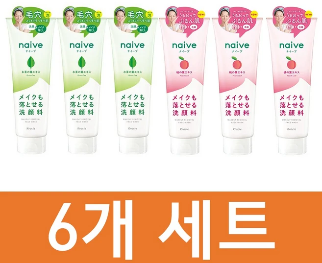 일본 나이브 폼클렌징 200g 6개세트 복숭아3개+녹차3개 대용량 크라시에 복숭아 가네보 리뉴얼상품, 6개 - 쿠팡