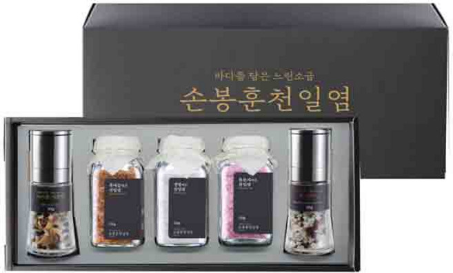 손봉훈 천일염 소금 선물세트 솔트레인보우 그라인더 5종 B (그라인더2+소금3) 답례품 집들이선물 핑크 솔트, 1개