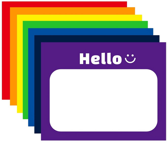 붙이는 스티커 명찰 일회용 대형 네임택 스티커 스마일 이름 스티커, 1세트, A레인보우7종x10매씩(총70매입)