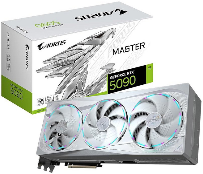 게이밍 그래픽카드 게임용 PC 비디오 기가바이트 아루스 지포스 RTX 5090 마스터 ICE 32G 그래픽 카드 윈드포스 냉각 시스템 32GB 512비트 GDDR7 GV-N50, 기가바이트 AORUS 지포스 RTX 5090 마스터 아
