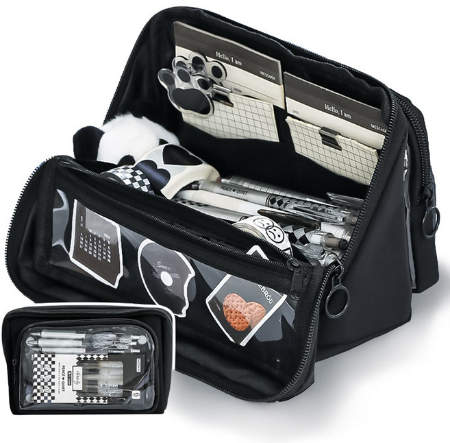 대용량 분리형 필통 수납 파우치 중학생고등학생용, 1개, 블랙 1