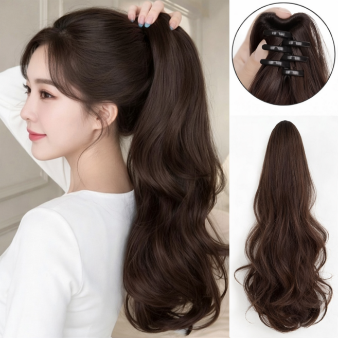 벨라비전 붙이는 순간 여신핏 포니테일 집게가발 45cm, 1개, 라이트브라운