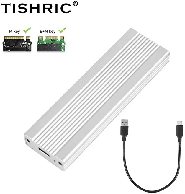 TISHRIC M.2 하드 드라이브 인클로저 M-Key NVME/SATA 듀얼 프로토콜 디스크 박스 HDD 알루미늄 외장, 04 Silver-B