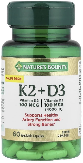 네이처스바운티 비타민 K2 D3 Vitamin K2 + D3 100mcg 베지 캡슐 60정, 1개 - 쿠팡