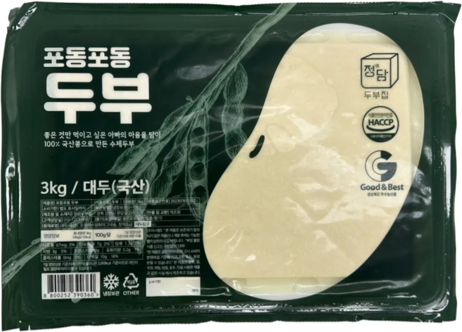 [정담두부집] 옛날맛 그대로 국산콩 수제두부 (대용량 업소용 식자재), 1개, 3kg