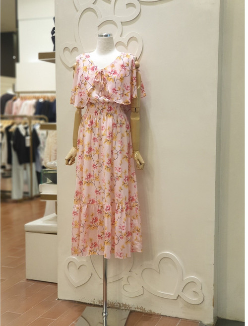 샤틴 플라워패턴 브이넥 시폰원피스