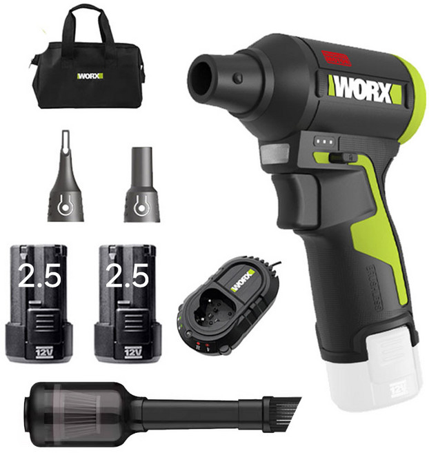 웍스 WU094 2.5듀얼+청소기세트 미니 송풍기 12V 에어건 제트팬 더스트건 세차용 소형 너구리해외쇼핑, 1개