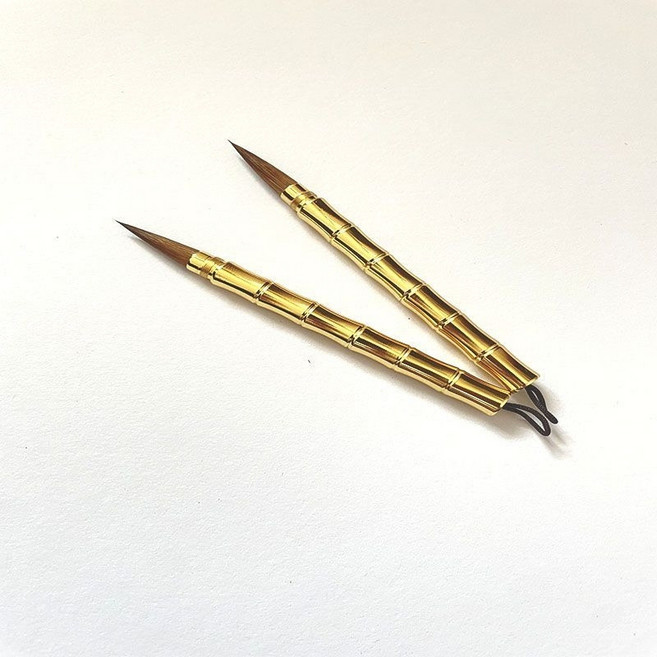 便捷式純黃銅杆兼毫狼毫小楷毛筆 繪畫書法抄經專用, 1個, 短款,竹節銅杆狼毫一支帶全銅筆帽