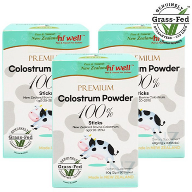 [정품] 하이웰 프리미엄 초유 파우더 100% 스틱스 30개입 X 3통, 3개, 60g