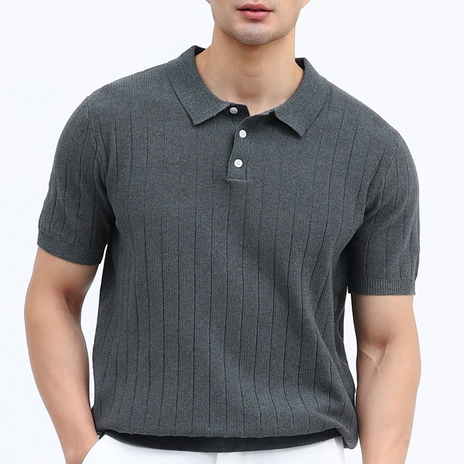 글리멜로 남자 여름 쿨링 비스코스 골지 니트 카라 반팔 티셔츠