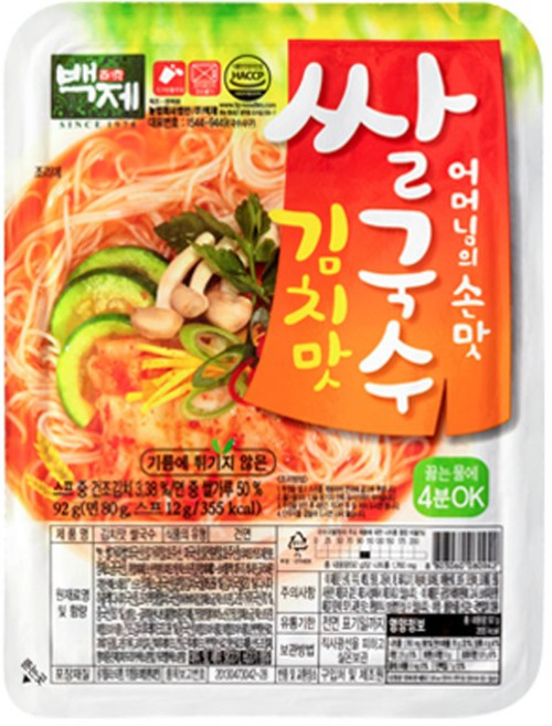 백제 우리쌀 김치맛 쌀국수, 92g, 48개