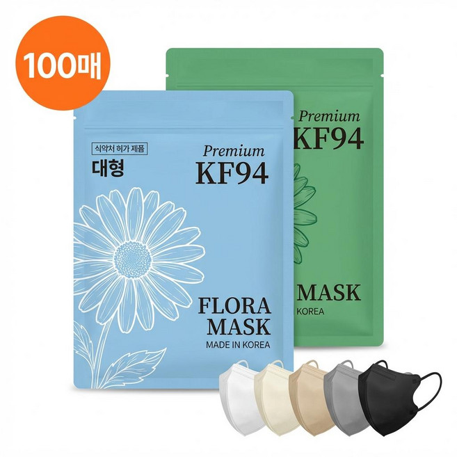 키리아 마스크 대형 플로라 KF94 새부리형 컬러 마스크, 화이트/L/대형, 1개