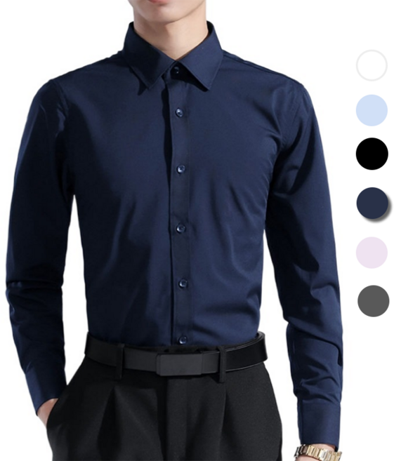 빛깃닥 남성용 구김없는 긴팔 베이직 슬림핏 순색 와이셔츠