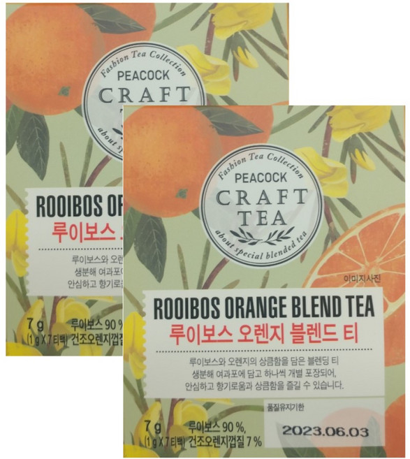 피코크 루이보스 오렌지 블렌드 티 7입 7g x 2개 (1g x 14티백), 7개입, 1g