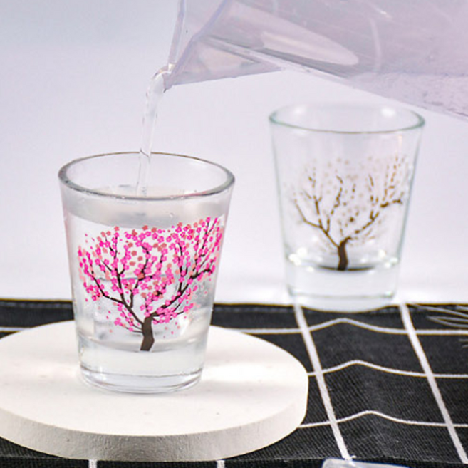 소주잔 술따르면 꽃피는 벚꽃 술잔 색상변화 온도반응 선물용