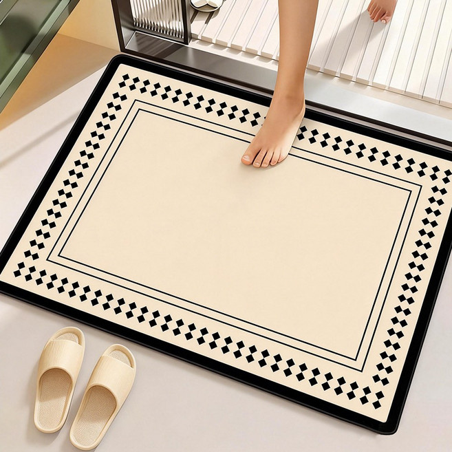 고급 규조토 발매트 미끄럼방지 논슬립 대형 소프트 욕실 싱크대 바닥매트, 1개, 베이지 웨이브