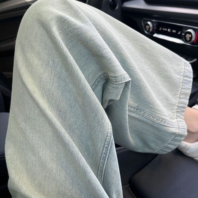 淺色漸層水洗牛仔褲 闊腿高腰垂感直筒長褲