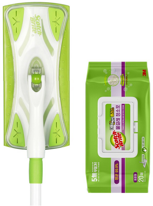 3M 스카치브라이트 막대걸레 표준형+물걸레청소포 표준형 20매+훅걸이1p, 1세트