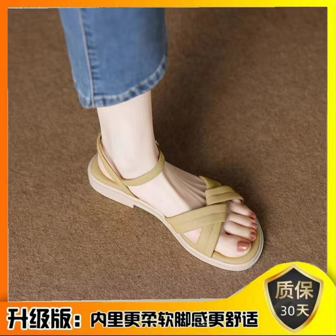 軟皮軟底舒適羅馬涼鞋女, 1個, 精品升級黃色37