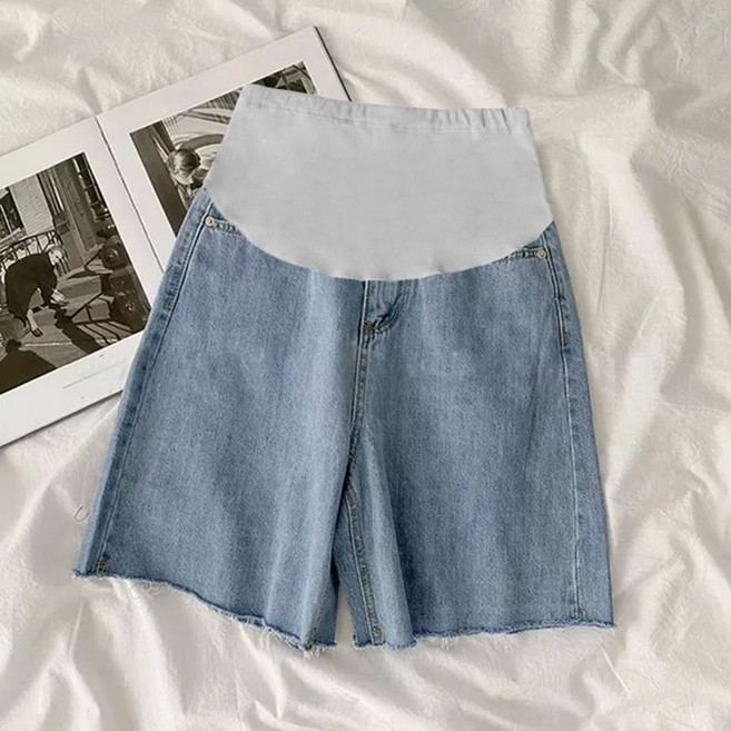 임산부 여름 청 반바지 데님 숏팬츠 신축성 좋은 하이웨이스트 캐주얼 핏 JS