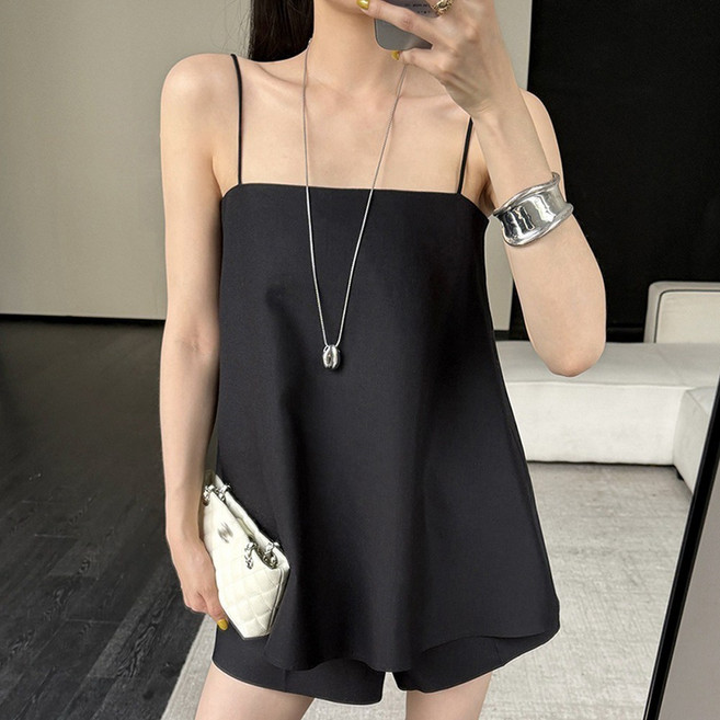 룩업 여성 탱크탑 나시 허리밴딩 반바지 투피스 세트 셋업