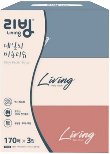 리빙티슈 데일리 펄프 미용티슈 2겹, 3개, 170개입
