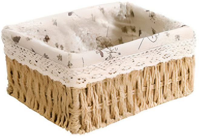 내츄럴 수공예 직사각 수납 린넨 라탄바구니, 혼합색상, 1개