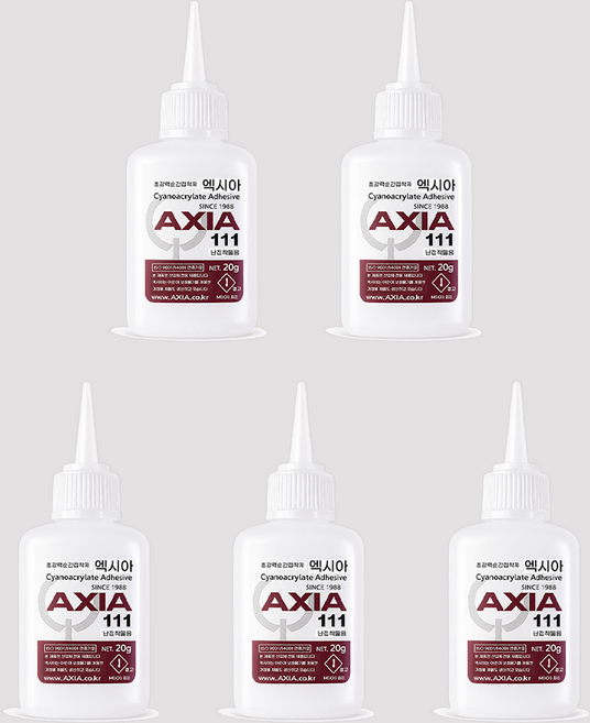 엑시아 AXIA 111 순간접착제 20g 난접착물용 EPDM 고무 플라스틱 실리콘 접착, 5개