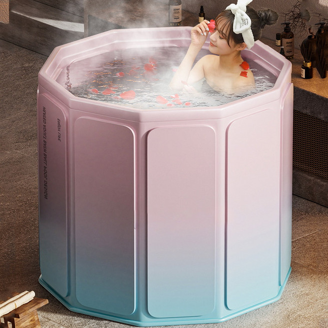 FANOBO 욕조 무조립 접이식 욕조 지름 70cm 이동식욕조 반신욕, 핑크 블루 그라데이션, 1개