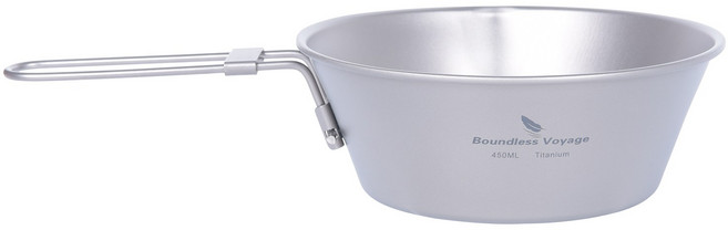 Boundless Voyage 순수 티타늄 시에라컵 450ml 캠핑 컵 초경량 접이식 손잡이 백패킹 그릇 아웃도어 식기, 1개, 티타늄 실버