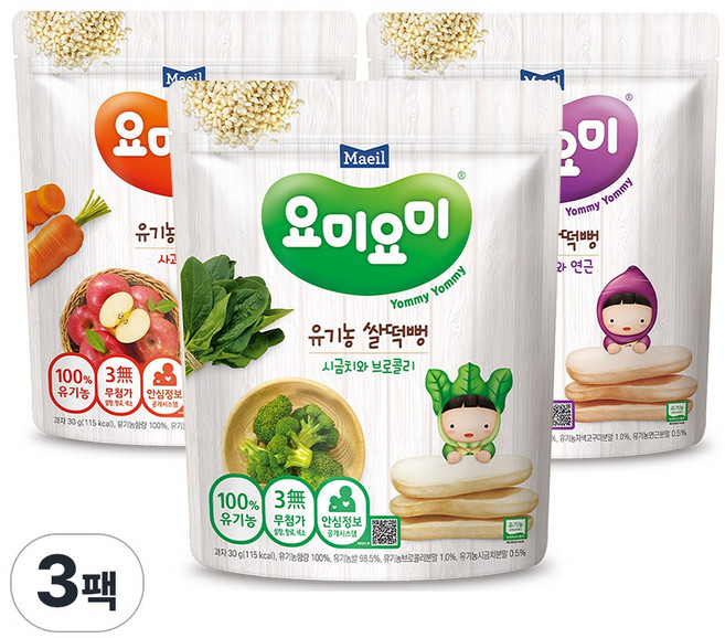 매일유업 요미요미 쌀떡뻥 혼합세트, 1세트, 30g, 사과당근+자색고구마연근+시금치브로