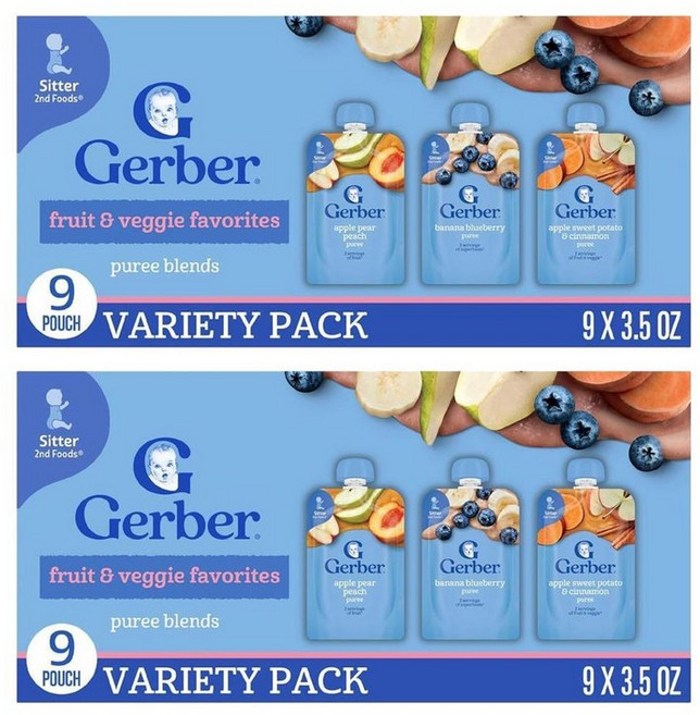 Gerber 거버 사과 배 복숭아 바나나 블루베리 사과 고구마 시나몬 99g, 18개