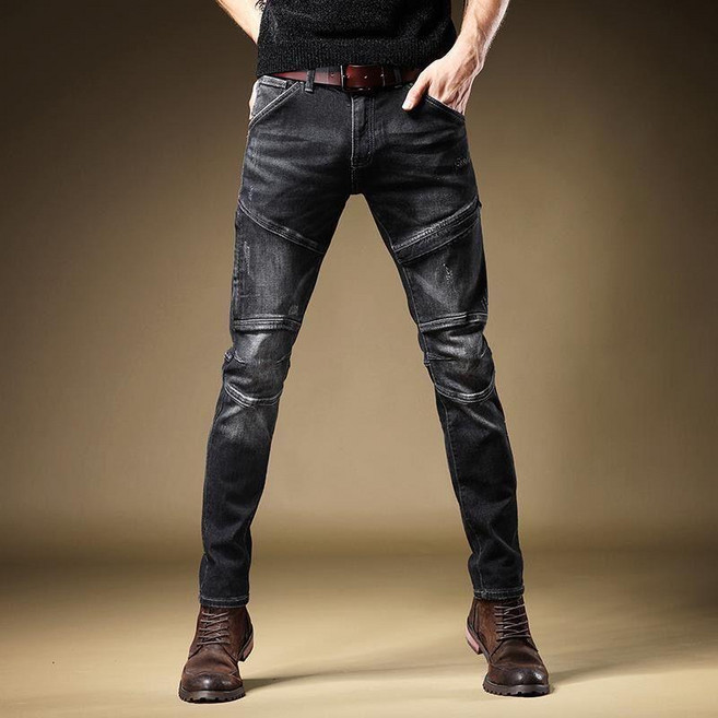 봄 가을 남성 청바지 스키니핏 남성 패션 데님 팬츠 패치워크 청바지 슬림핏 긴바지 LT