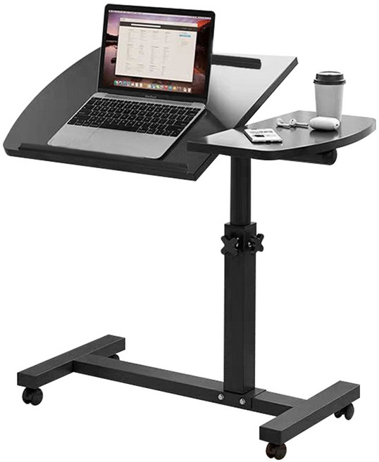 極美家居 床邊可移動升降桌 電腦升降懶人桌 學習折疊桌 筆電小書桌, 【黑色】-桌面180°旋轉/附輪輕鬆移動